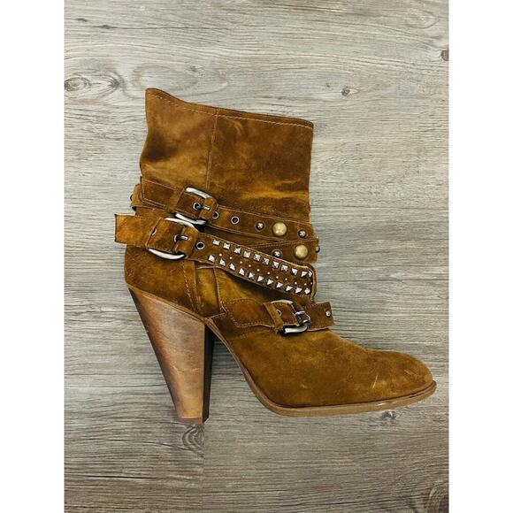 Vero Cuoio mid-calf Chocolate Suede Stud Accents Boot. Straps. EU 40 - Picture 1 of 6